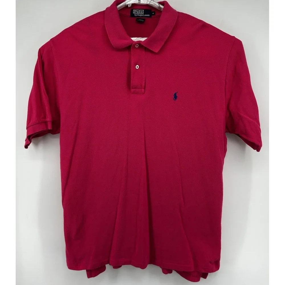 Polo Ralph Lauren Pink 100% Cotton Short Sleeve Polo Shirt Men's Size XL